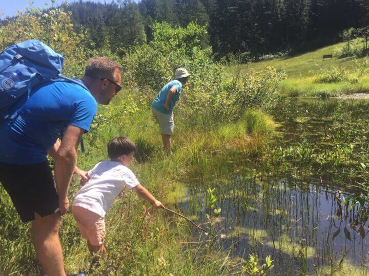 Samen op zoek naar insecten bij het water.