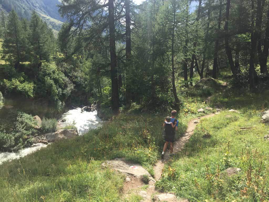 Het laatste stukje afdalen naar de Fafleralp gaat door een loofbos.