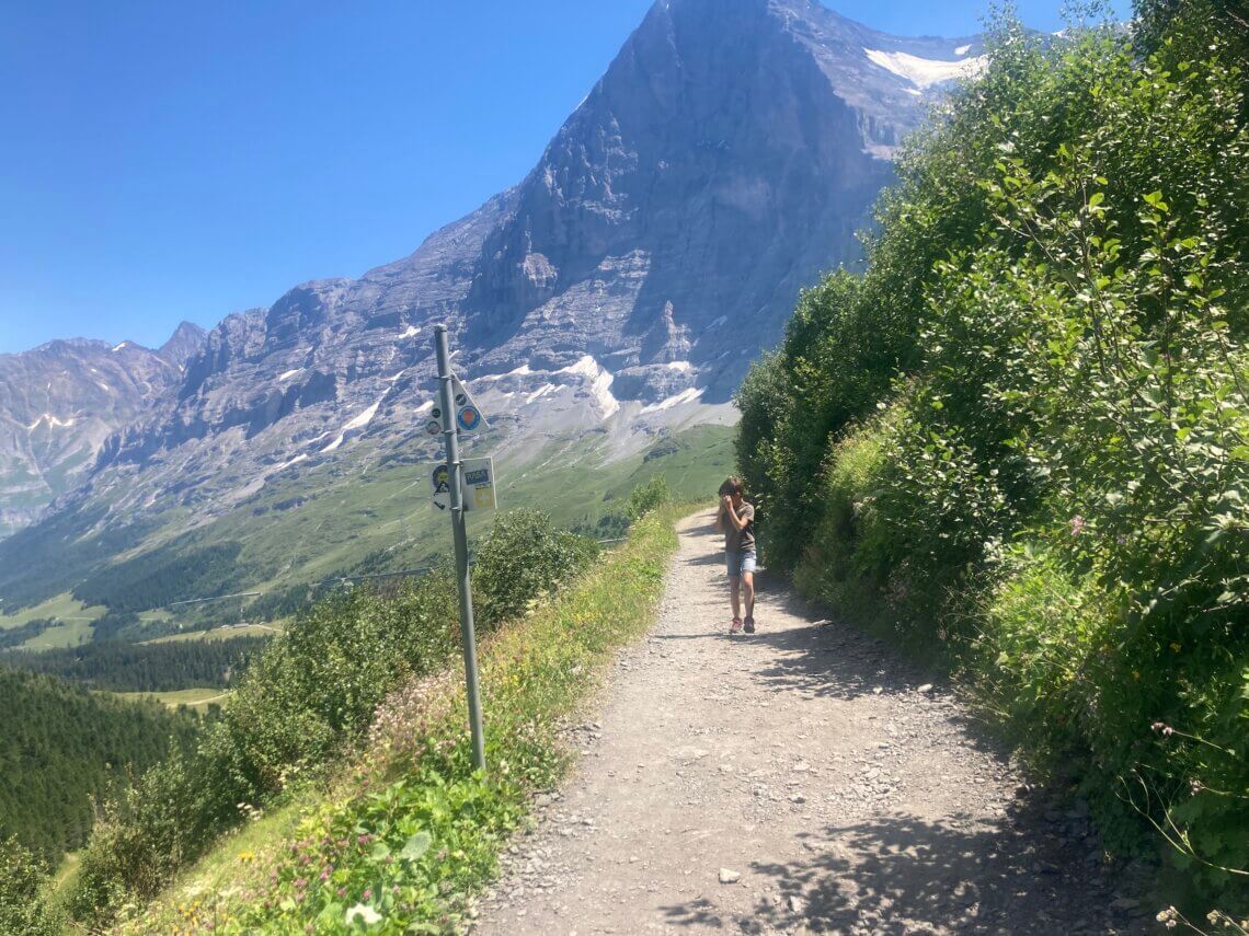 Achter ons de prachtige bergtoppen van de Jungfrauregio.