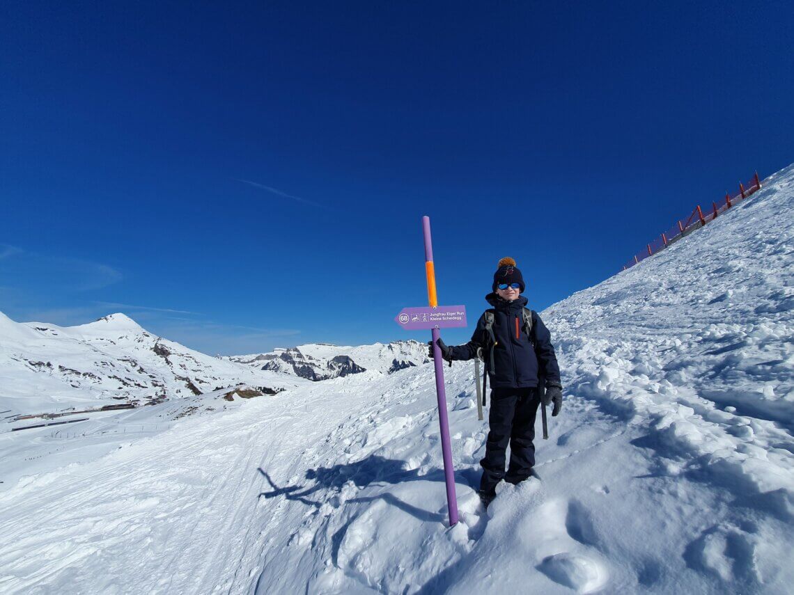 We gaan via de Jungfrau Eiger Run richting Kleine Scheidegg.