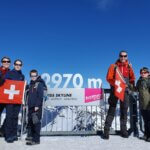 Helemaal op de top van de Schilthorn in de Jungfrauregio in Zwitserland.
