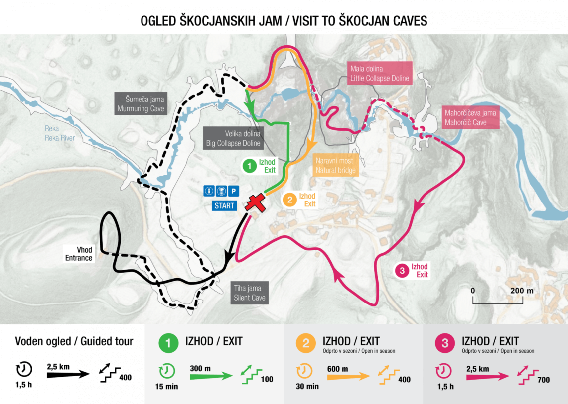 Overzicht routes Škocjan grotten. Foto: Škocjan grotten