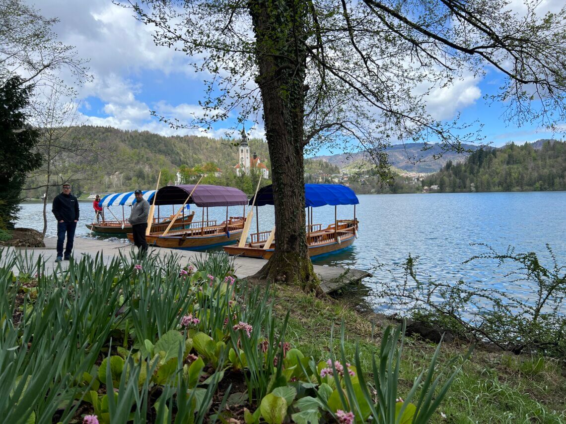 Het meer van Bled staat ook bekend om zijn unieke, traditionele Pletna boten. 