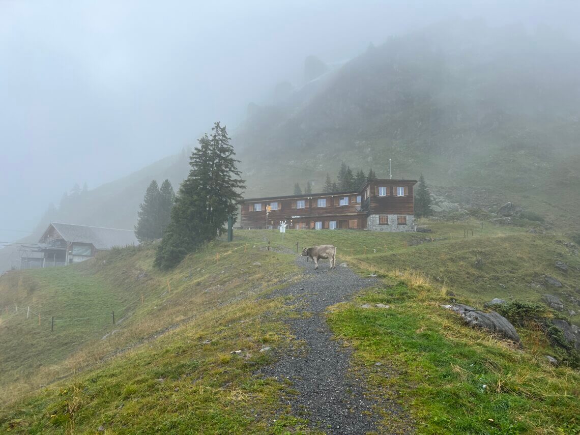 Nu in de mist, maar hierachter begint een kinder klettersteig.