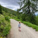 Via het brede pad lopen we terug naar het bergstation.
