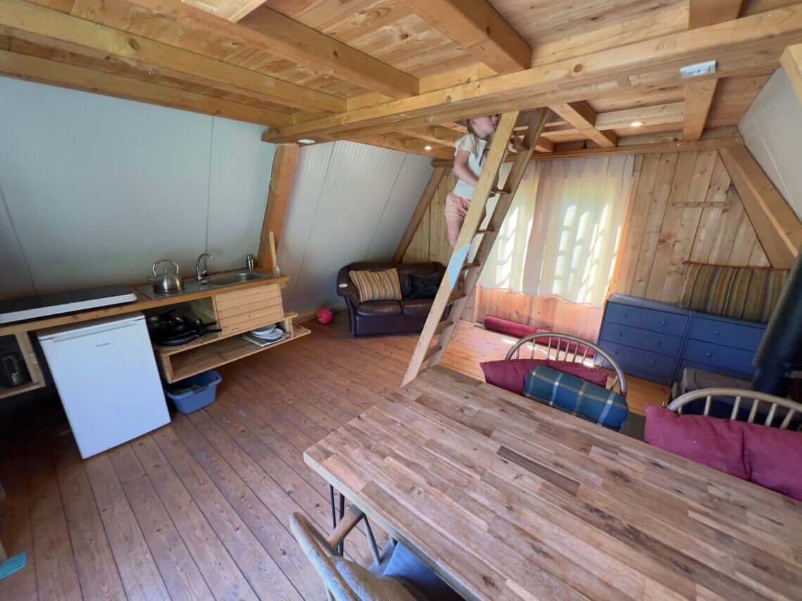 Wij verbleven in het A-frame, een basic 'hut' met alleen stromend water.