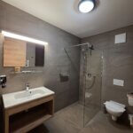 De badkamer met inloopdouche en toilet